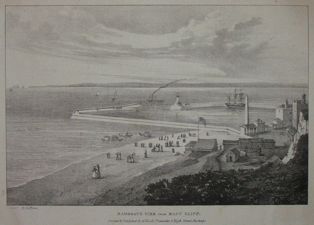 Lithograph - Ramsgate Pier from East Cliff. - Rowe